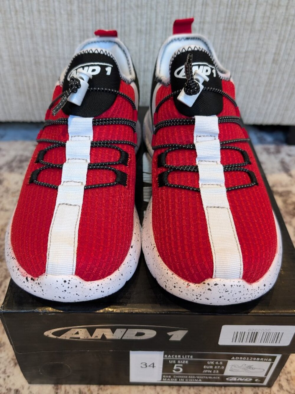 AND1 Racer Lite Basketball Sneakers Kids Size 5 Red Black White With Box